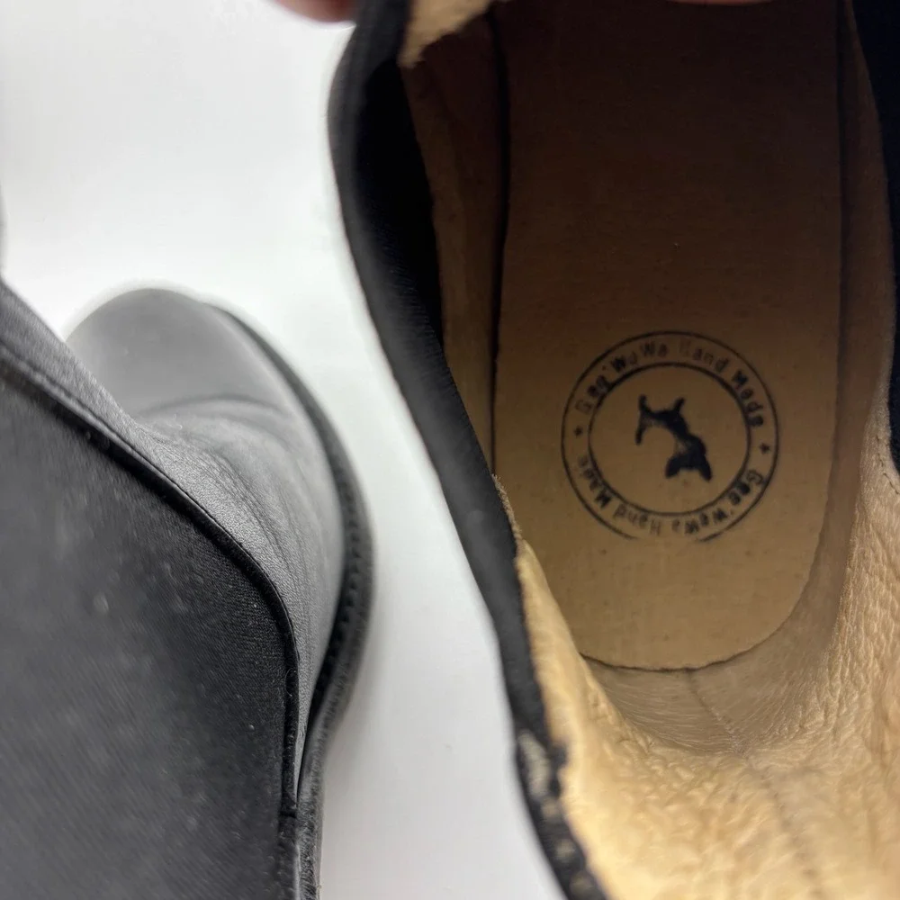 Gee WaWa Leather Chelsea Boots 7.5 Black Excellent Western Block Heel Handmade